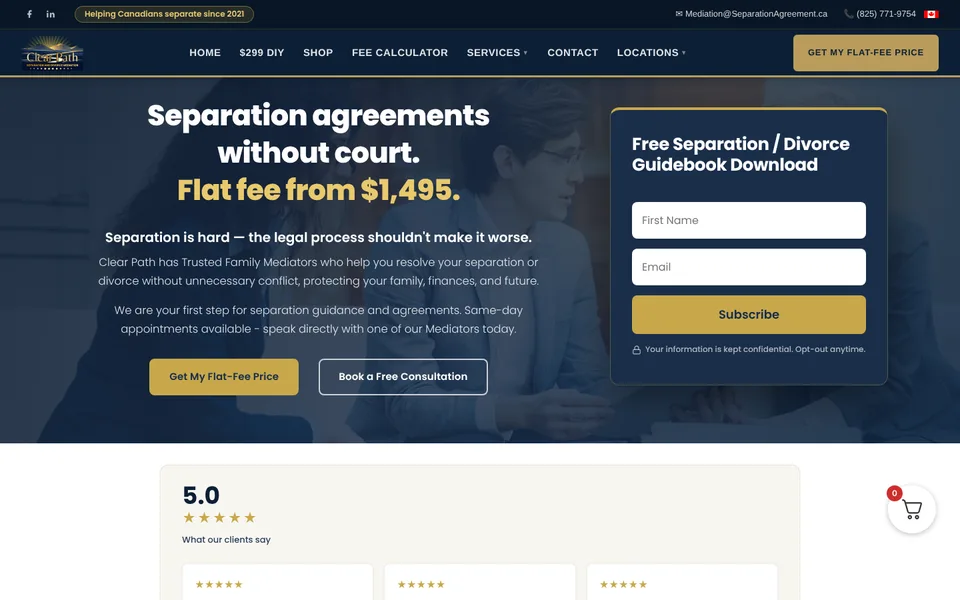 The new Clear Path homepage at separationagreement.ca
