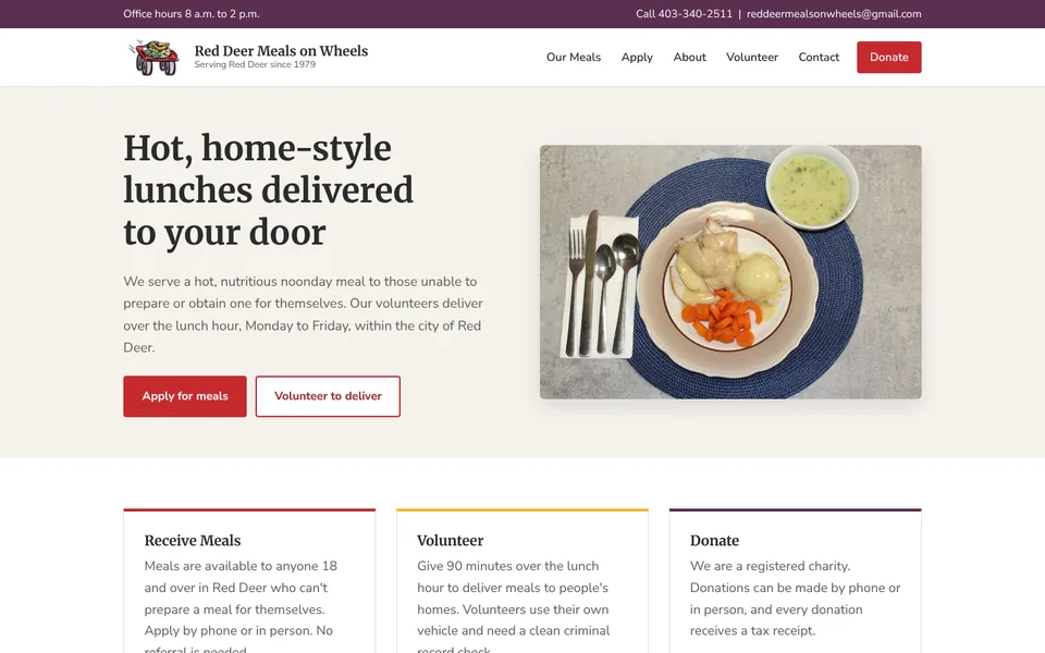The new Red Deer Meals on Wheels homepage