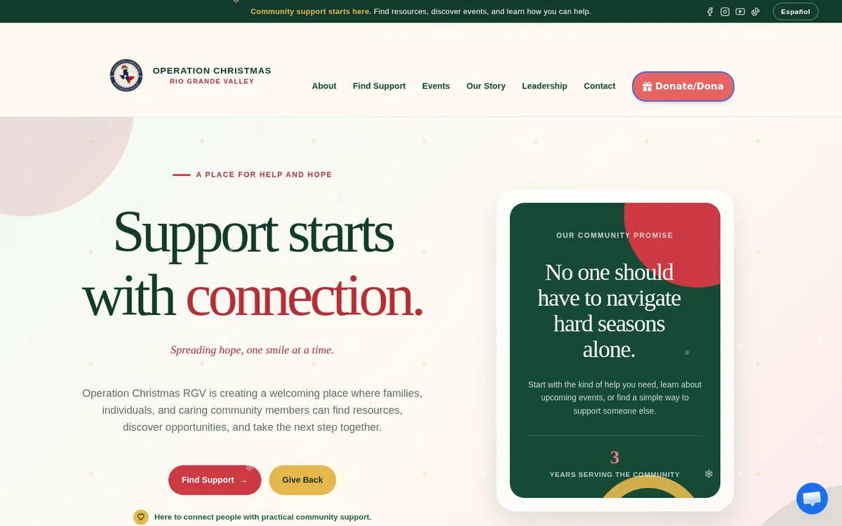 Operation Christmas RGV website homepage
