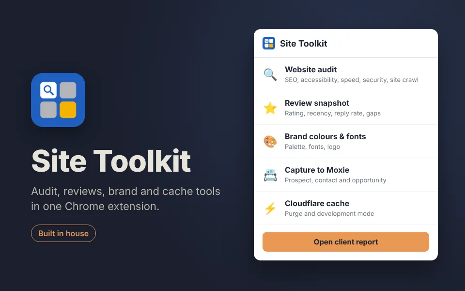 The Site Toolkit Chrome extension icon and tool menu